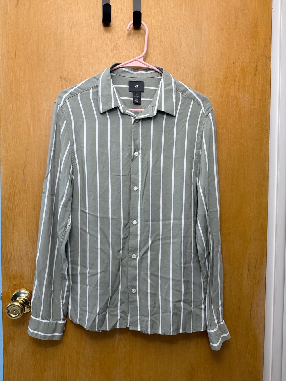 H&M Men's Sage Green Vertical Stripe Button-Down Shirt